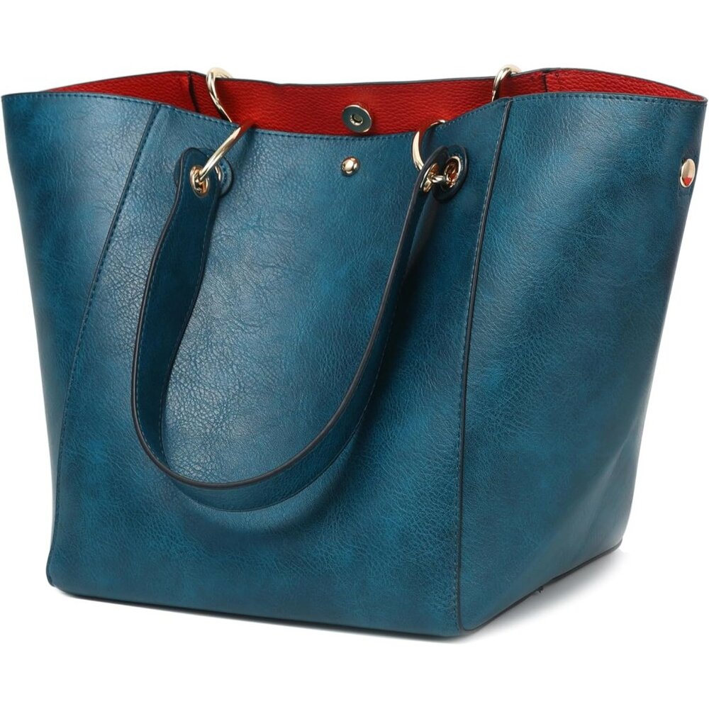 ⚡ Women's Dark Blue Large Work Leather Big Bucket Crossbody Travel Tote Bag